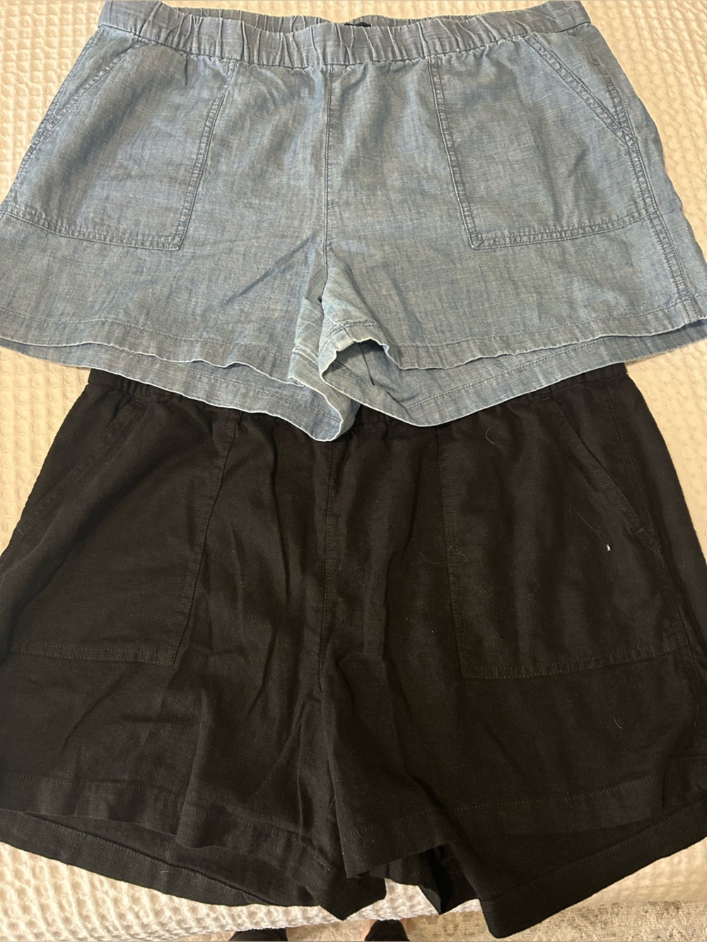 Light Wash Chambray Shorts + Black Cotton Shorts Duo from Jcrew
